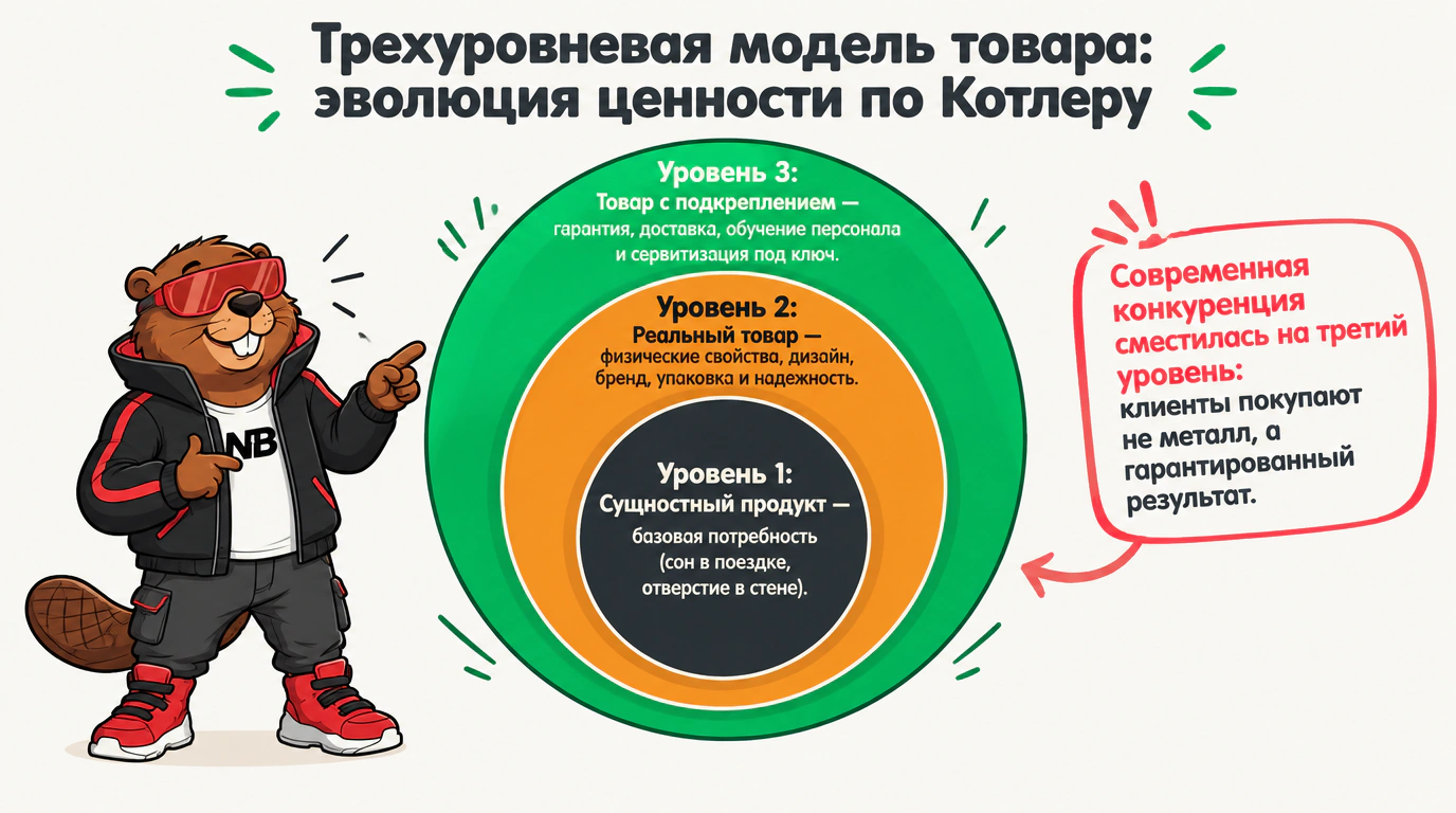 Инфографика: Трехуровневая модель товара Филипа Котлера и переход к сервитизации