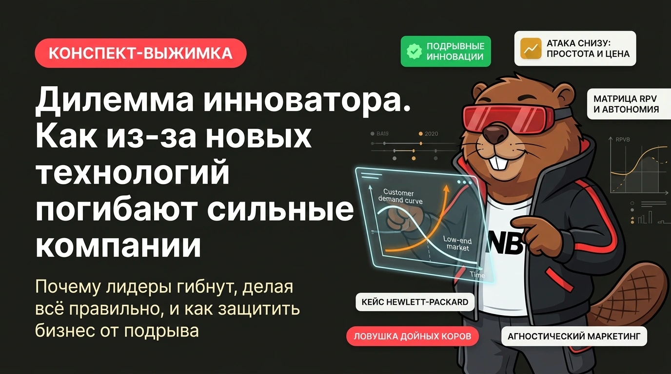 Обложка курса «Дилемма инноватора. Как из-за новых технологий погибают сильные компании»