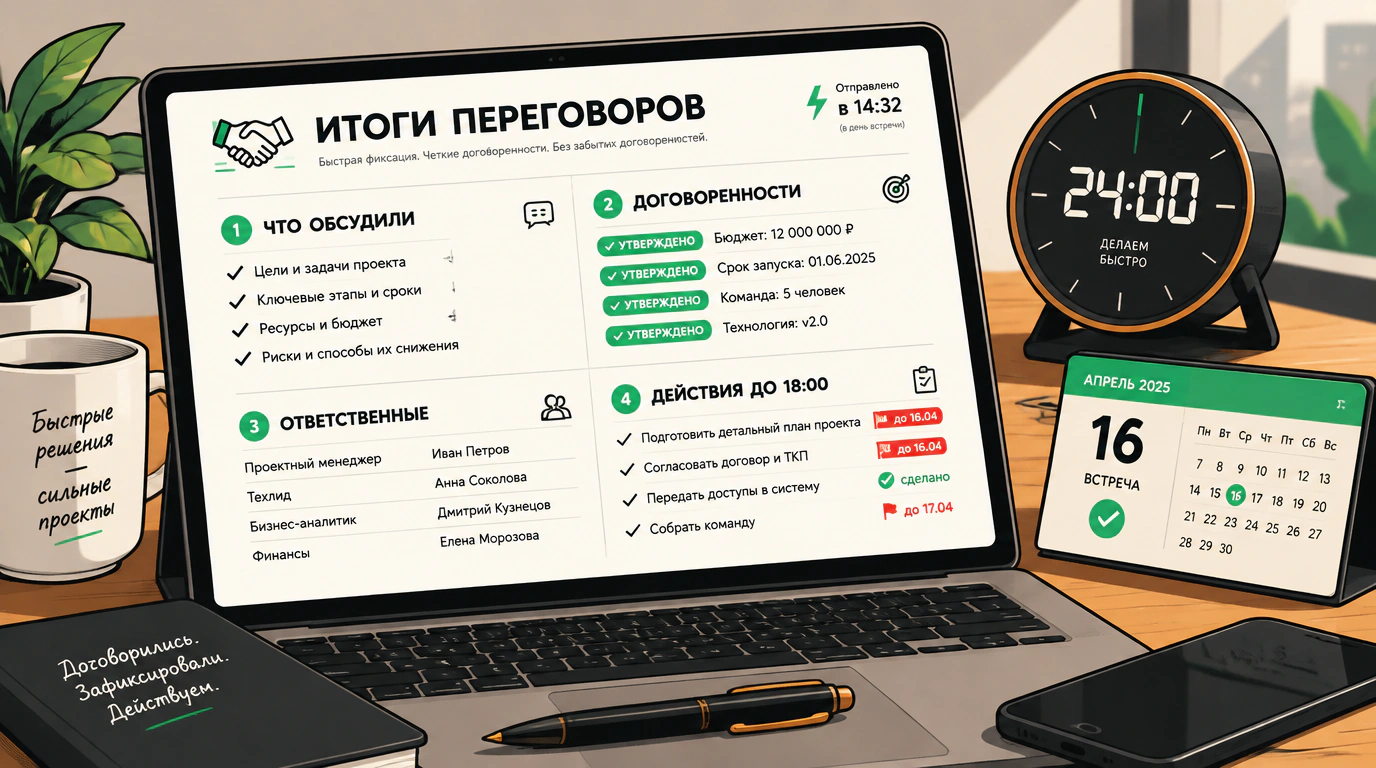 Фиксация итогов встречи и follow up