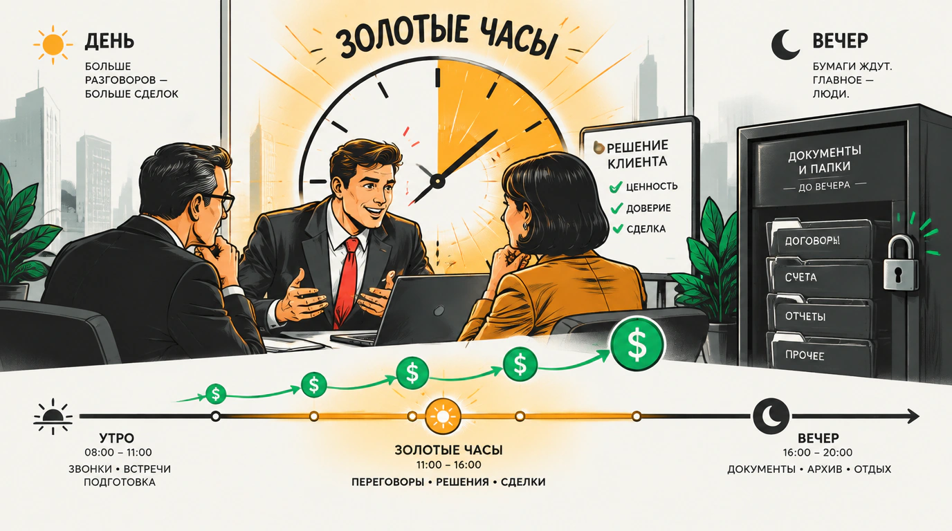Тайм-менеджмент в продажах: разделение времени и золотые часы контакта