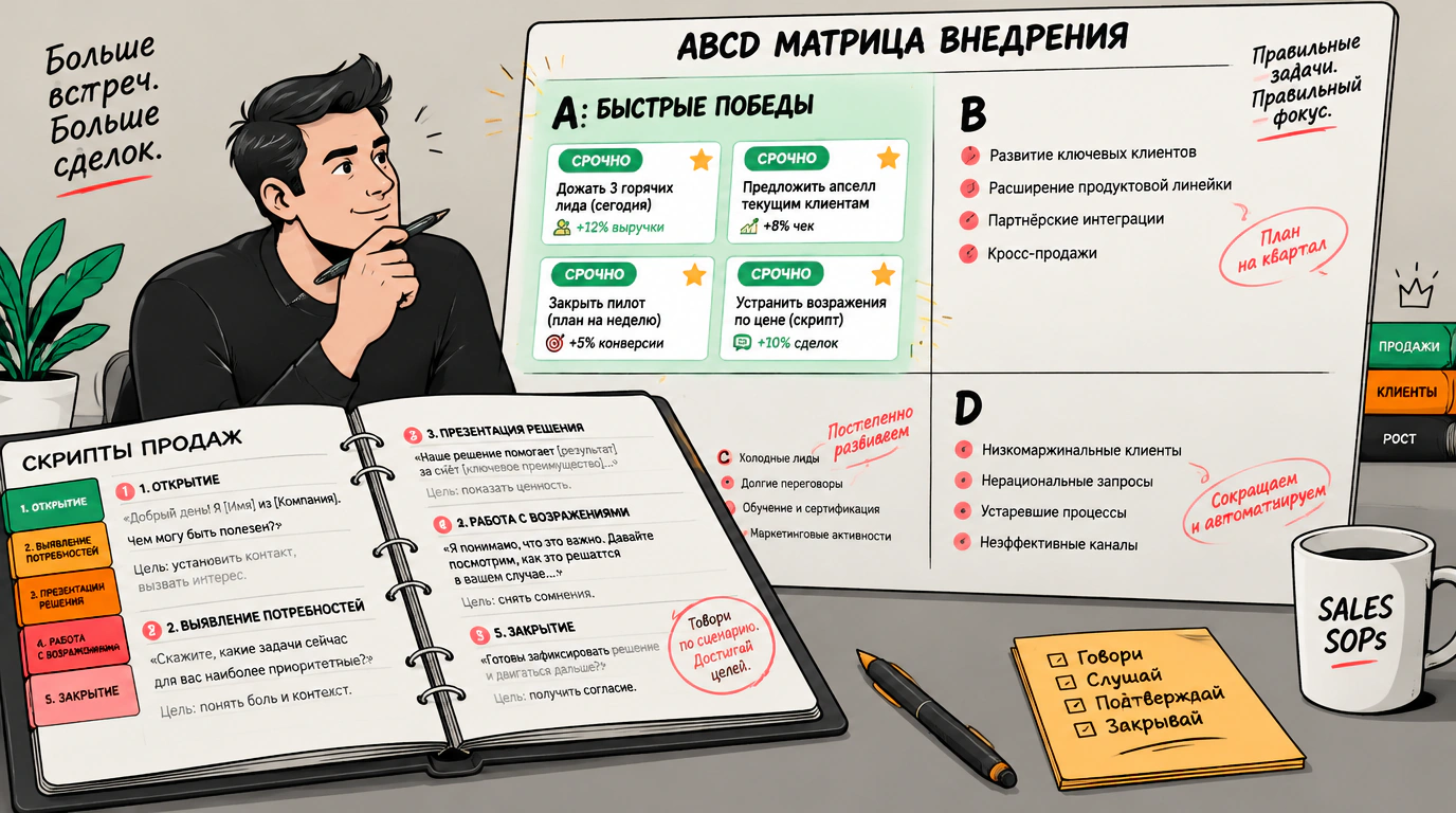 Регламенты продаж, скрипты и матрица быстрого внедрения ABCD