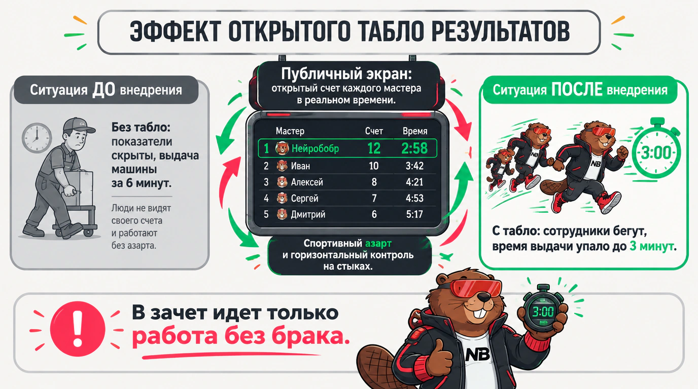 Инфографика эффекта открытого табло: от закрытых отчетов к спортивному азарту и сокращению времени выдачи