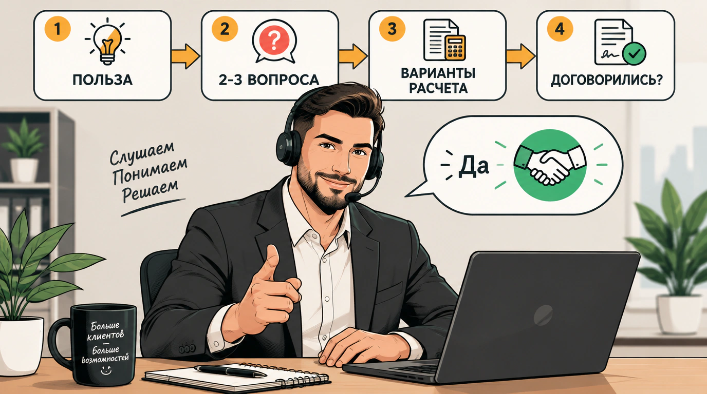 Приветствие менеджера и техника программирования разговора