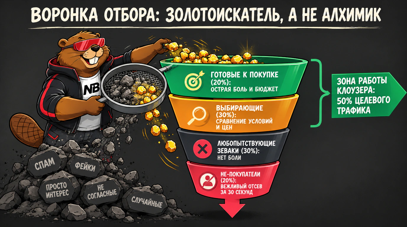 Инфографика воронки отбора лидов золотоискателя Белфорта: 4 категории и быстрый отсев