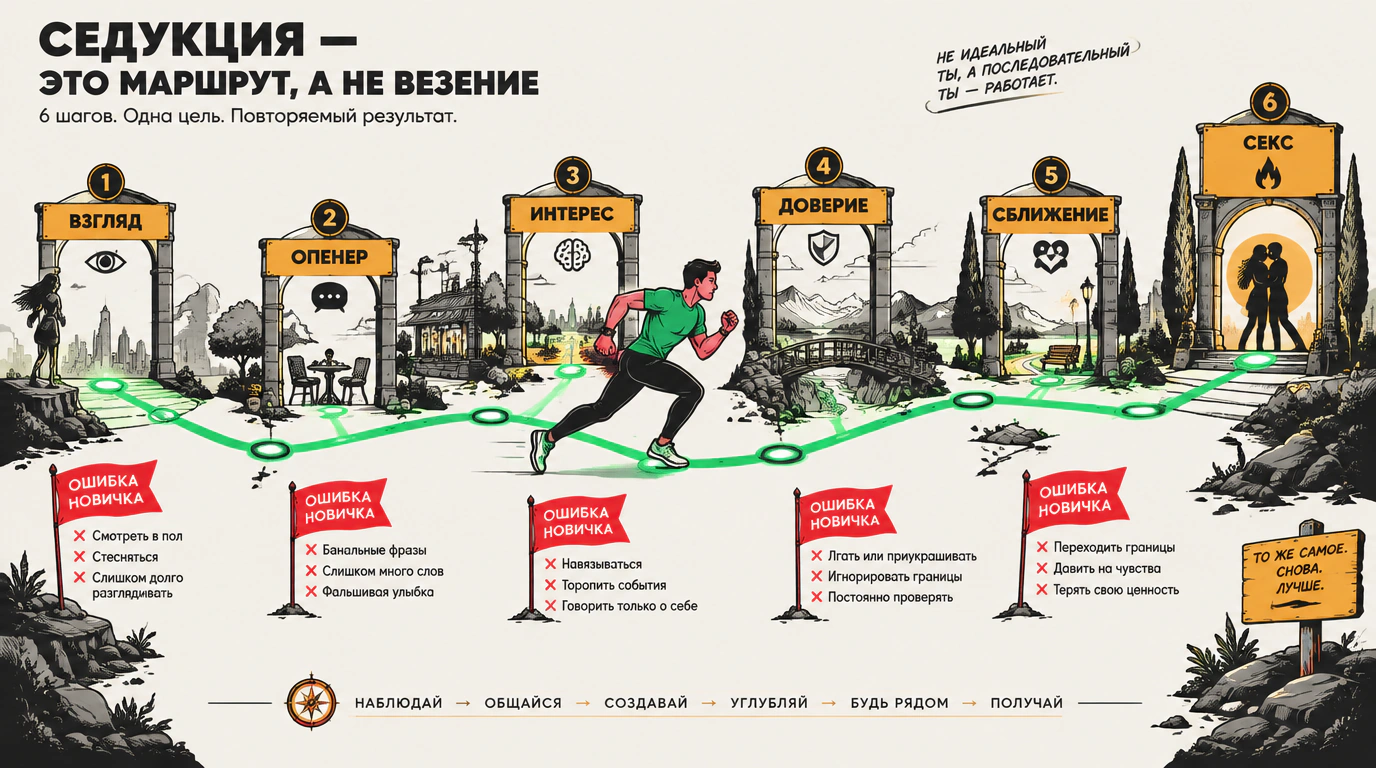 Шестишаговая схема соблазнения: общая карта пути