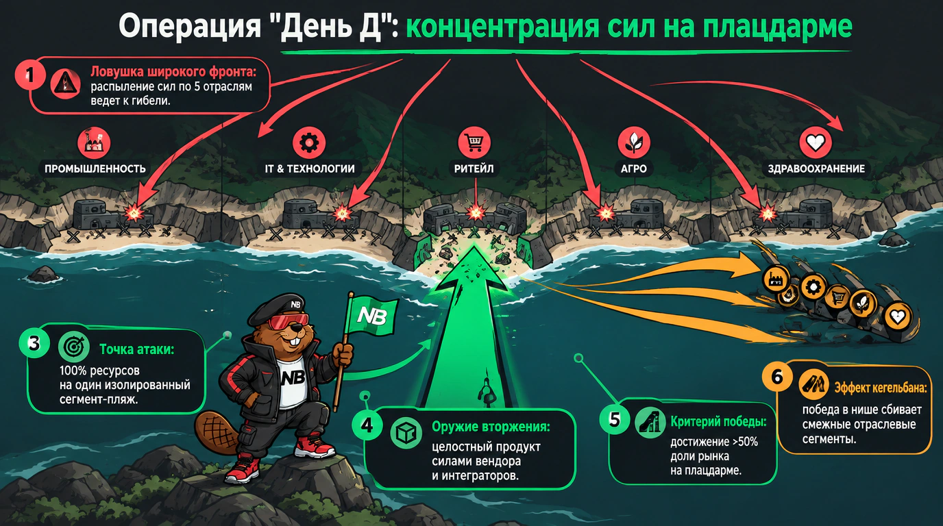 Инфографика стратегии дня Д: концентрация сил на узком плацдарме против опасности широкого фронта