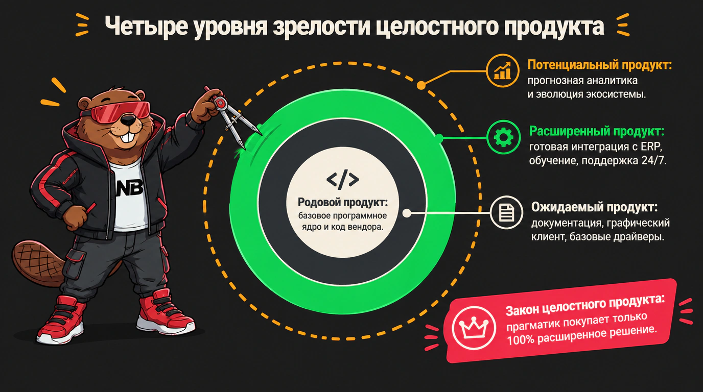 Инфографика четырех уровней целостного продукта: от родового ядра к расширенному решению альянса