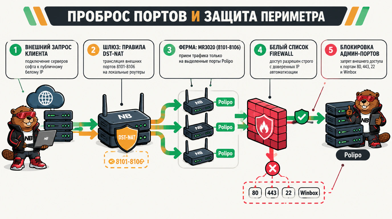 Инфографика проброса портов и изоляции административного периметра