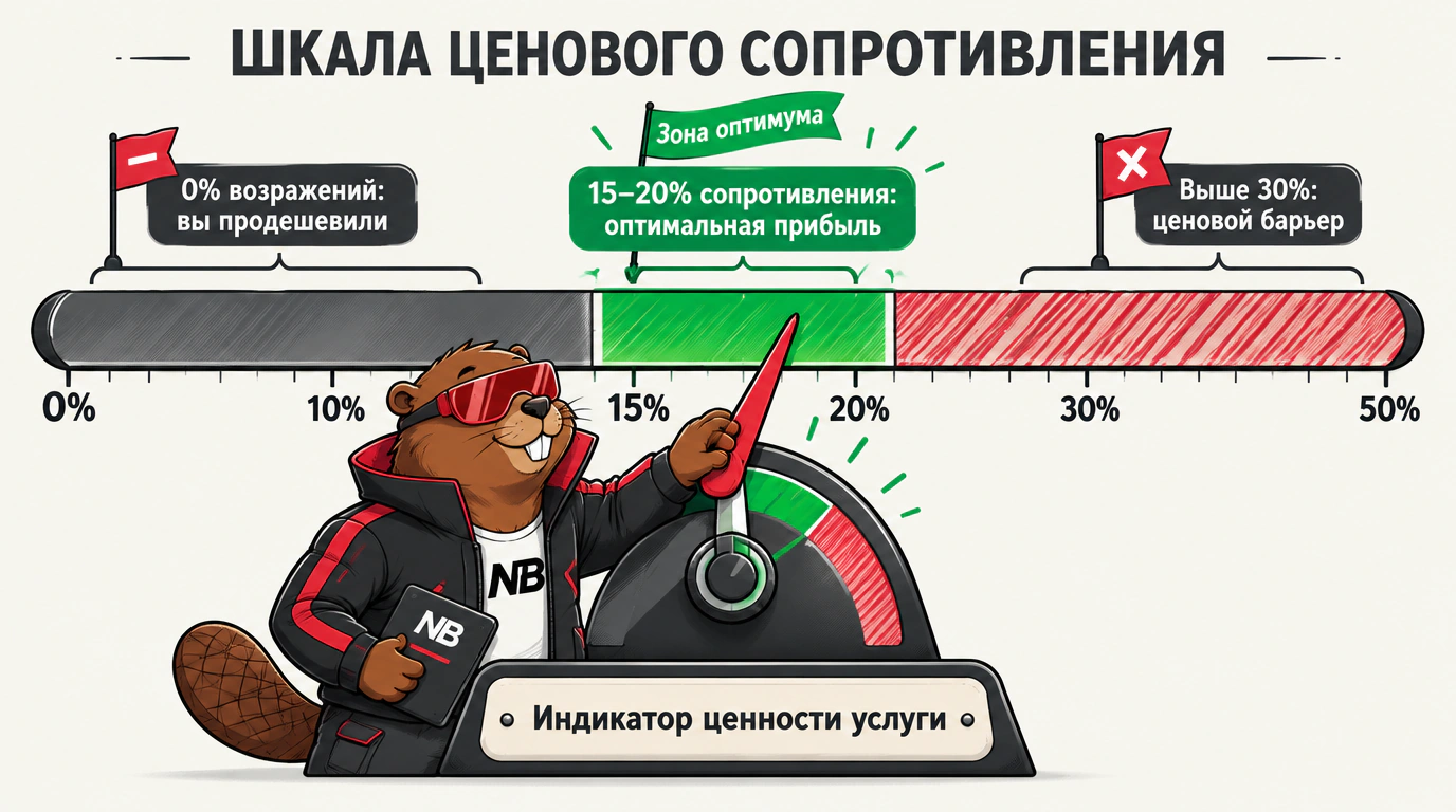 Инфографика принципа ценового сопротивления: шкала оптимальной маржинальности услуг