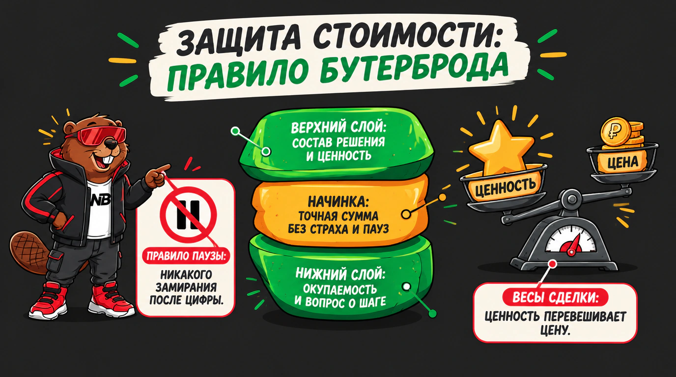 Инфографика подачи стоимости: «Правило бутерброда» и весы соотношения цены и ценности