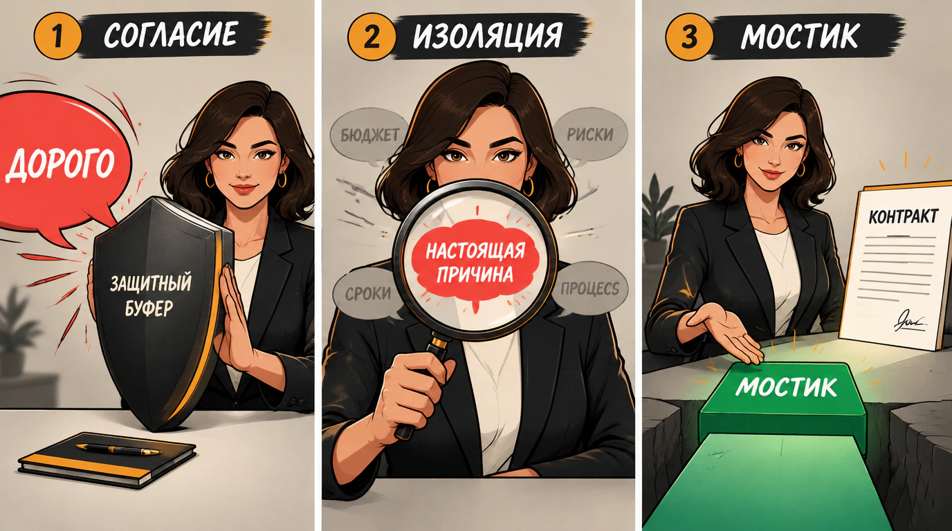Алгоритмы работы с возражениями: трехшаговая схема и техника «пробки в ушах»