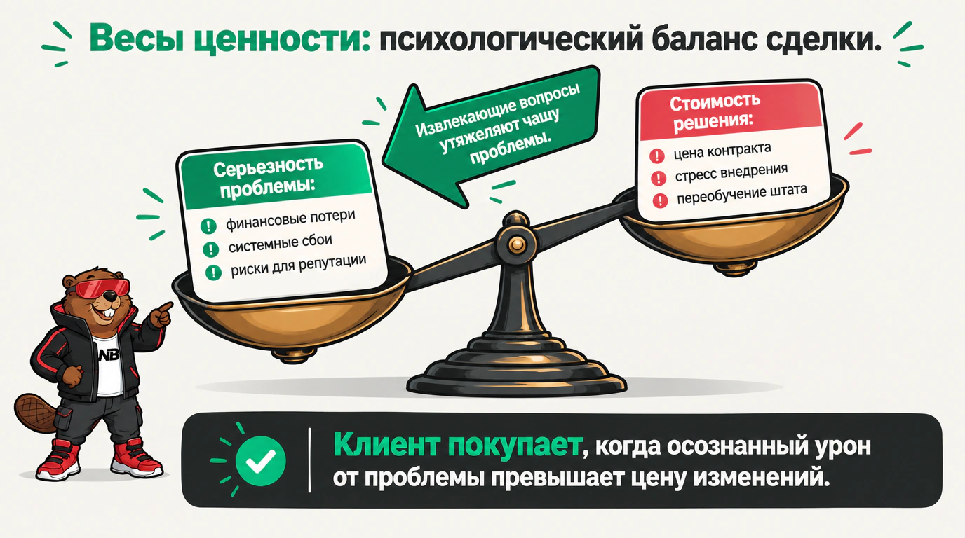 Инфографика уравнения ценности: как чаша масштаба проблемы перевешивает чашу стоимости решения
