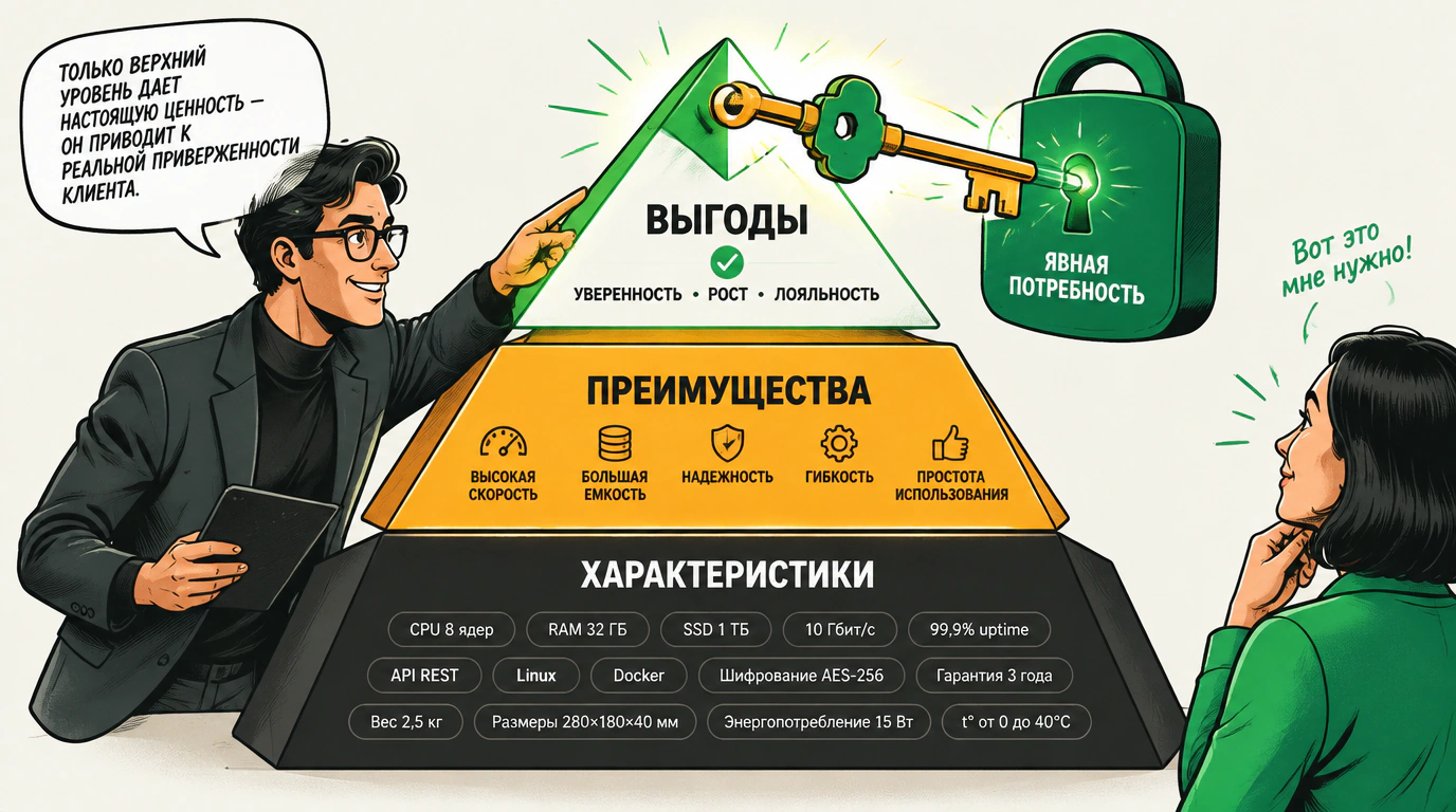 Характеристики, преимущества и выгоды: три уровня предложения