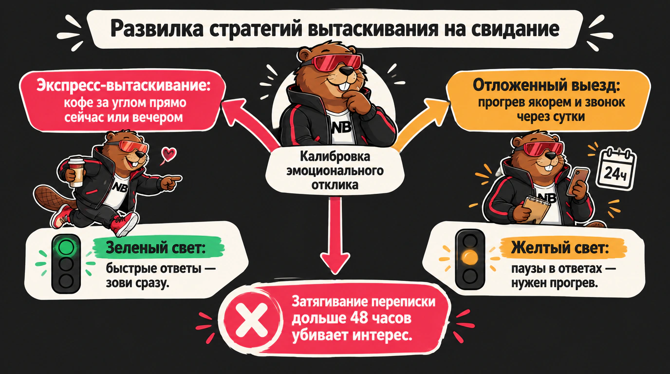 Инфографика развилки стратегий вытаскивания: экспресс-выход против отложенного звонка с калибровкой сигналов
