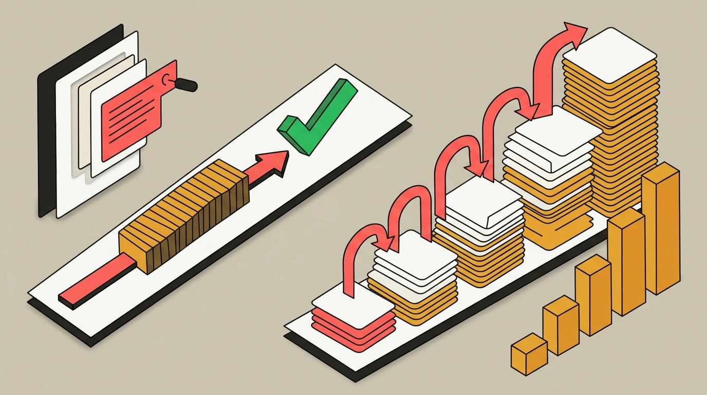 Инфографика юнит-экономики исправлений: сопоставление затрат одного точного прохода с валидацией против лавинообразного накопления контекста и повторных циклов отладки.