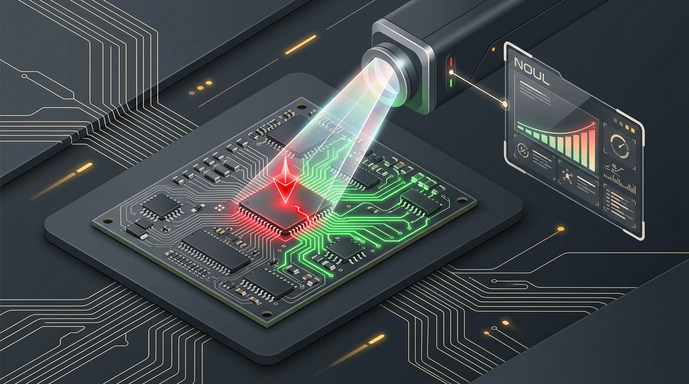 Высокоскоростное визуальное распознавание дефектов микросхемы моделью Liquid AI D1 Vision за один прямой проход.