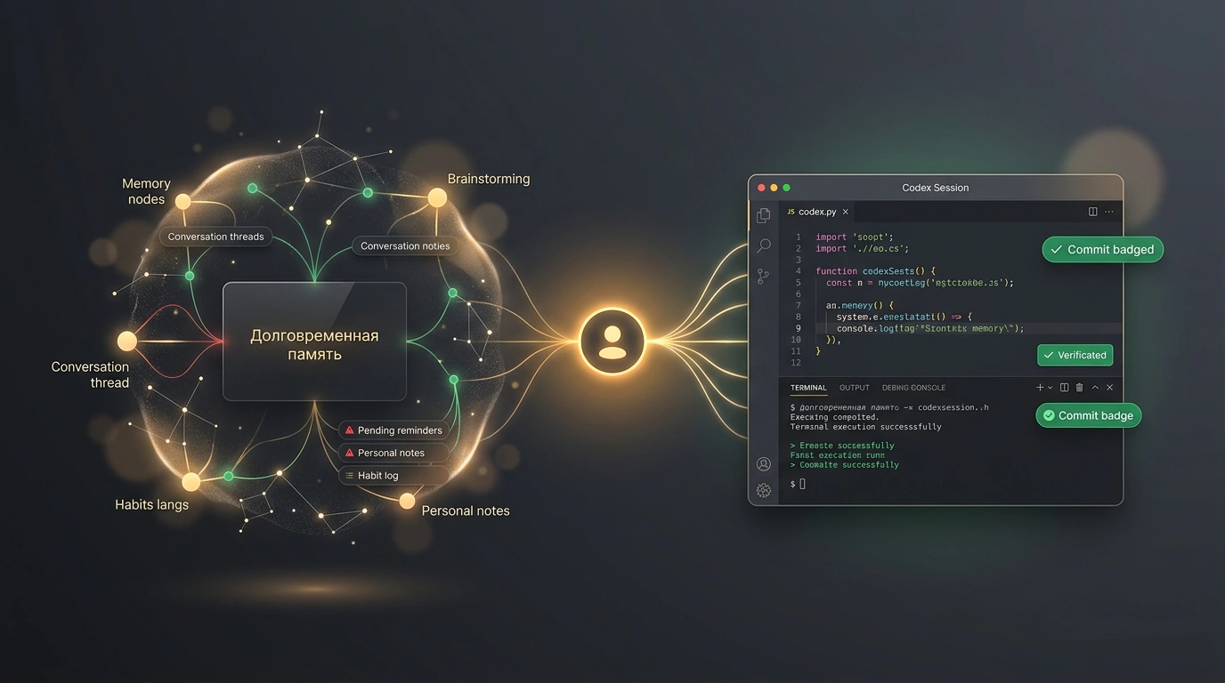 Персональный ассистент Dot: непрерывный ассоциативный граф долговременной памяти и мгновенный запуск задач программирования в Codex.