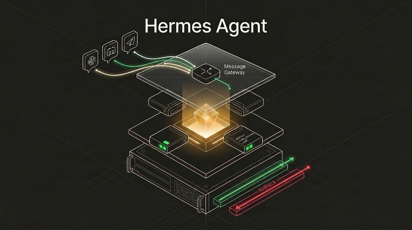 Архитектура Hermes Agent: трехуровневая модульная структура со шлюзом мессенджеров, ночной кристаллизацией навыков и защищенной песочницей с откатом состояния.