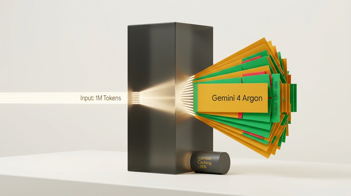Абстрактный срез контекстного окна генерации модели Gemini 4 Argon с симметричным потоком вывода в один миллион токенов.