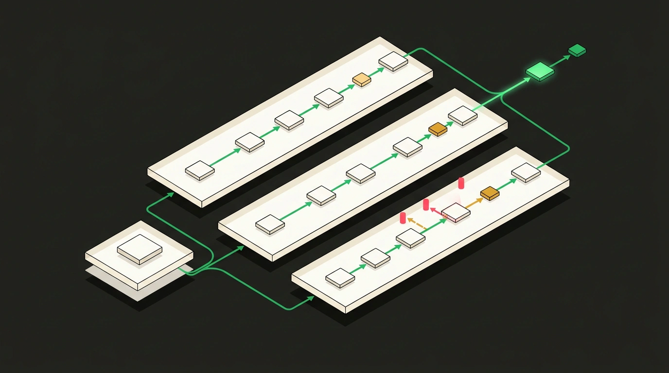 Изометрическая схема изолированных рабочих деревьев Git Worktrees и направленного графа задач фреймворка Archon