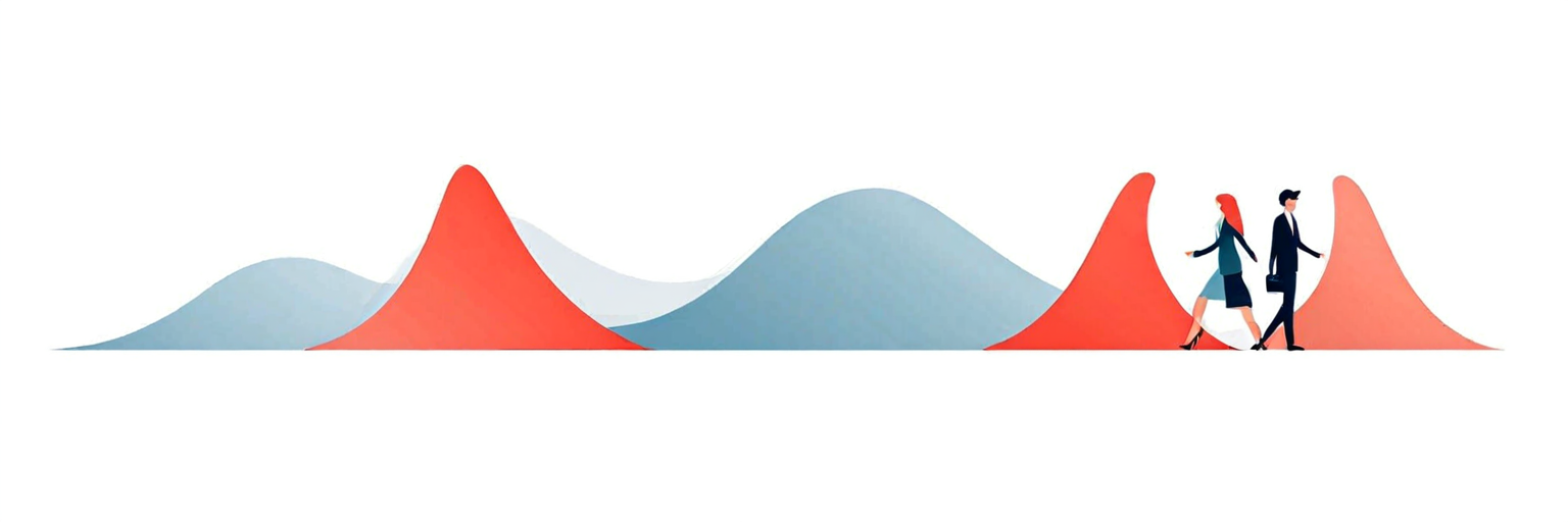 Conceptual editorial vector illustration depicting a single stylized professional split into three distinct behavioral role personas representing speed, emotion, and control, elegant gradient palette