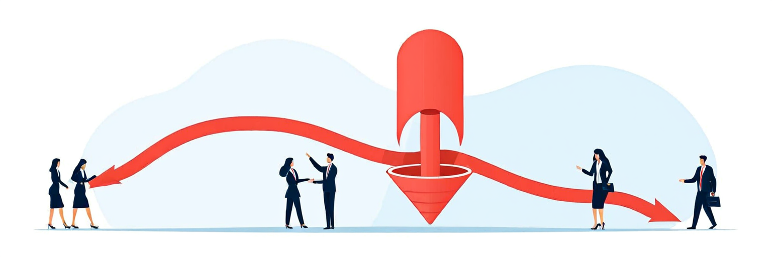 Иллюстрация анализа закупочных комитетов B2B и нелинейной воронки продаж