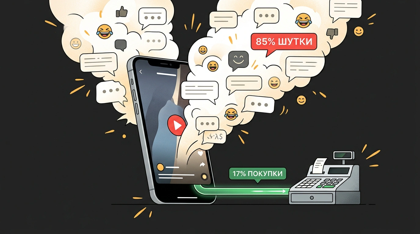 Разделение аудитории вирусного ролика со смартфоном между развлекательными комментариями и коммерческими заявками