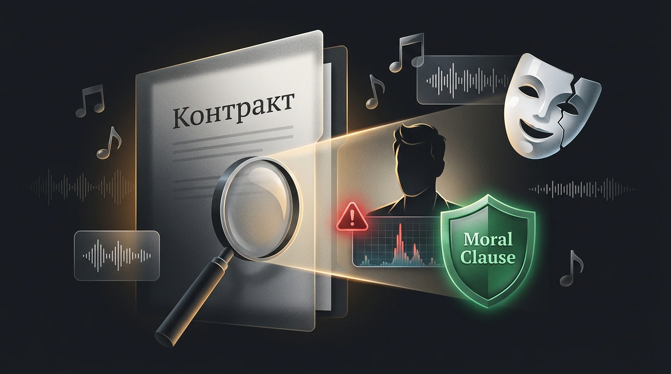 Концептуальная иллюстрация проверки звездного амбассадора: рентгеновский аудит контракта, риски фейковых метрик и юридический щит.
