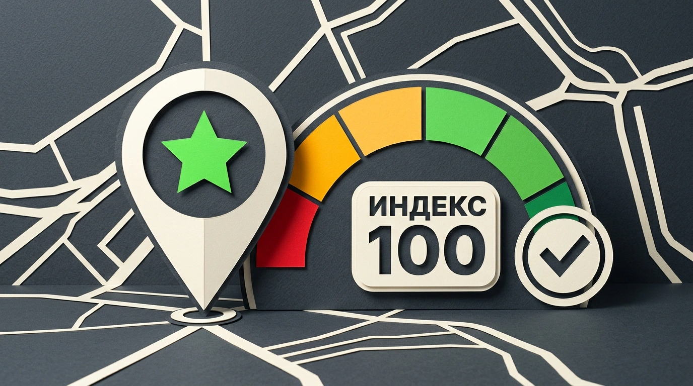 Бумажный коллаж и плакатная графика: геометка и спидометр оценки профиля компании в Яндекс Картах