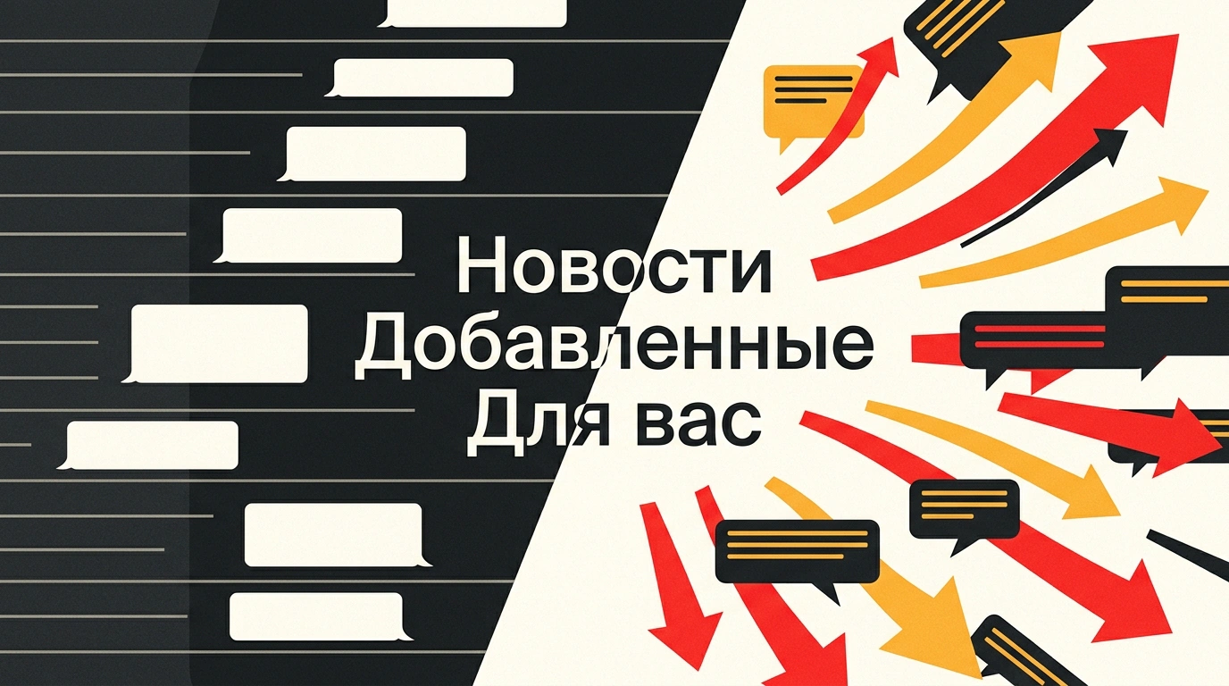 Динамичная типографическая плакатная композиция двух потоков контента Telegram: хронологического и рекомендательного.
