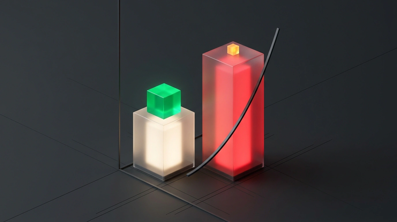 Концептуальная 3D-композиция с двумя стеклянными столбиками затрат на фоне графитовой координатной сетки