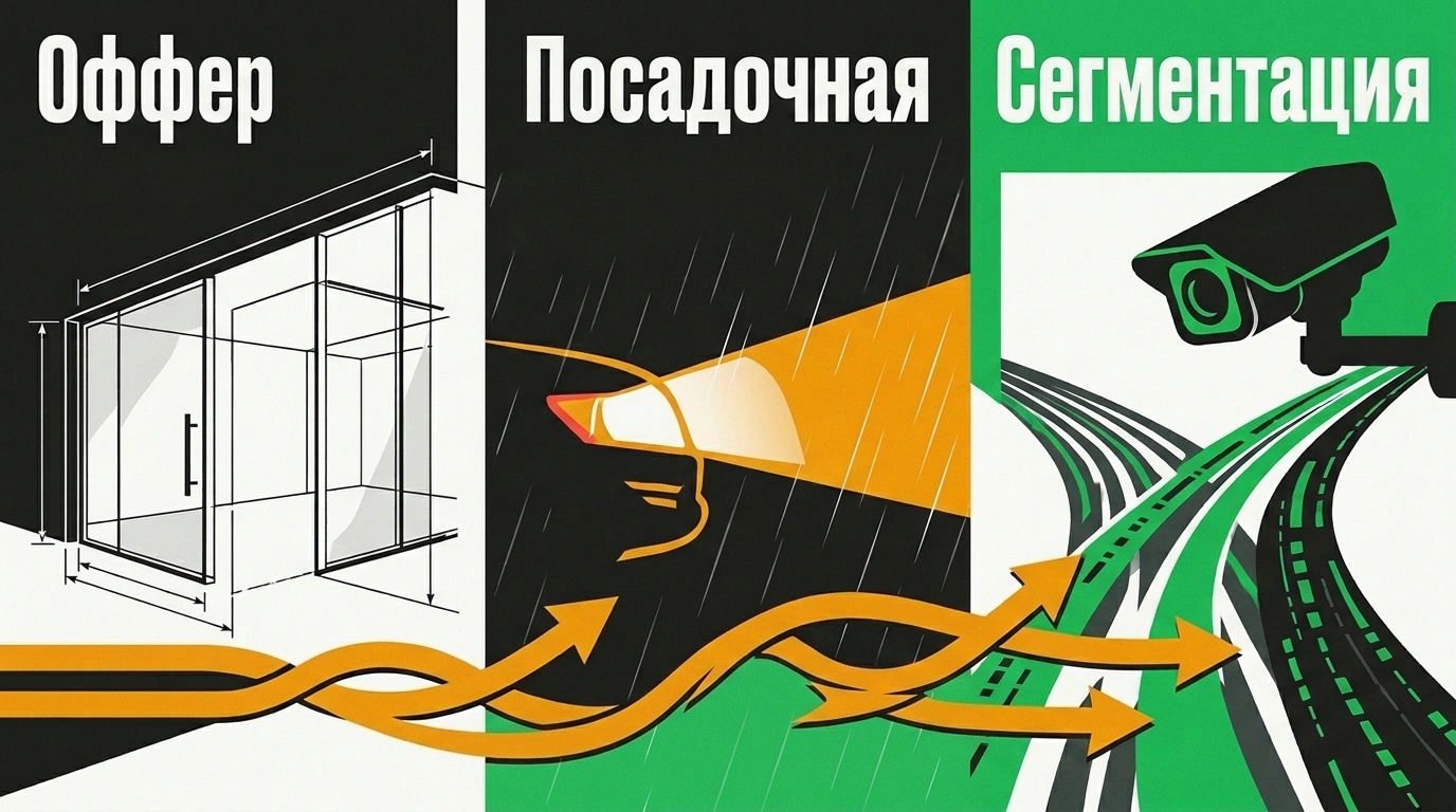 Плакатная журнальная графика трёх направлений пересборки рекламной связки для перегородок, оптики и видеонаблюдения