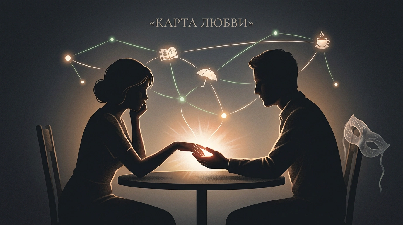 Иллюстрация невербальных сигналов искренней влюбленности девушки: карта общих моментов и теплое прикосновение