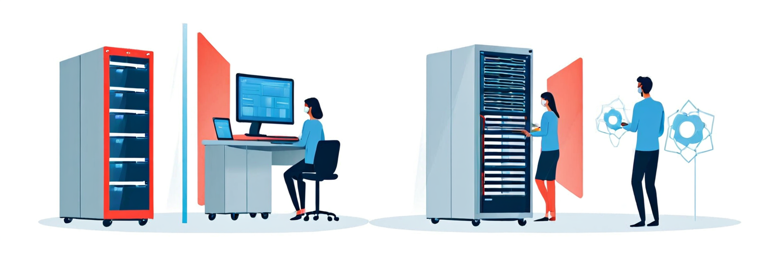 Узлы кластера Kubernetes с линиями разделяемого кэша страниц ядра Linux и панелью фильтрации системных вызовов seccomp в пиксель-арт стиле