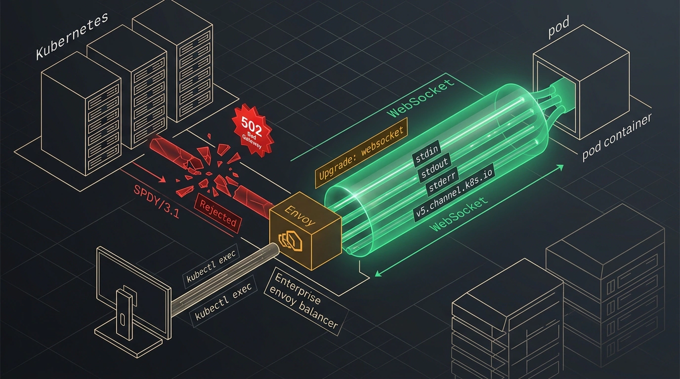 Сетевая миграция стриминга Kubernetes со сбойного устаревшего протокола SPDY на стабильный дуплексный WebSocket через L7-прокси.