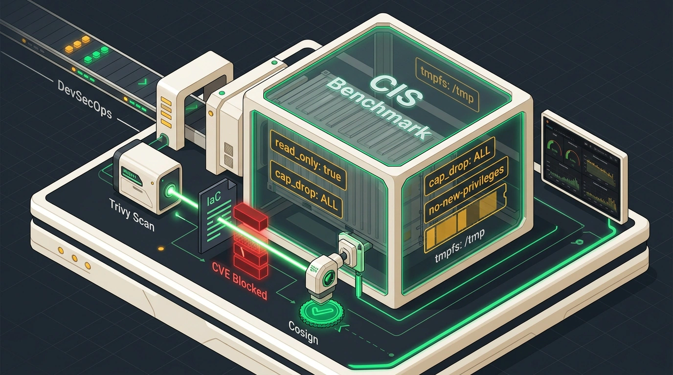Инженерный стенд devopsprojects.io с hardening контейнера по CIS Benchmark и автоматическим сканированием уязвимостей в CI/CD пайплайне.