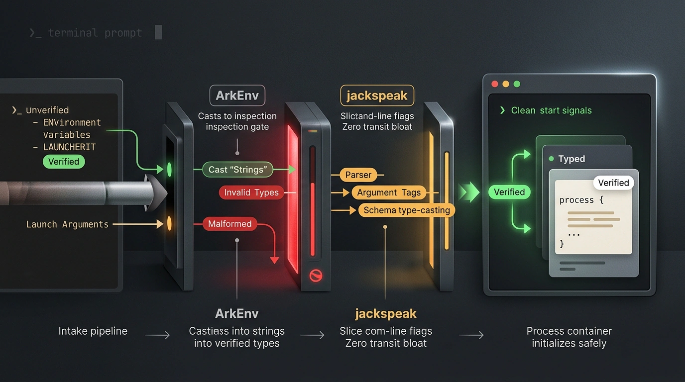 Строгая конфигурация в Node.js: валидация переменных окружения ArkEnv по схеме Standard Schema и быстрый парсер аргументов jackspeak.