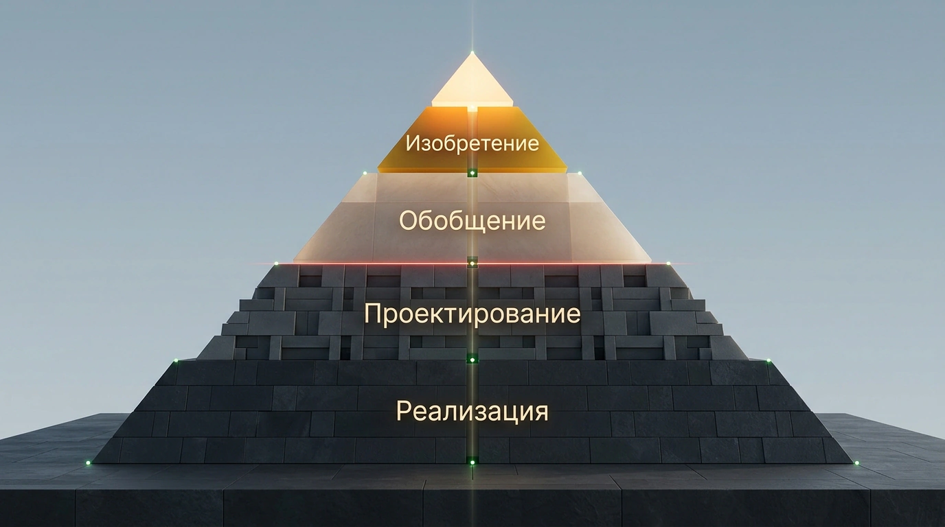 Четырехуровневая пирамида инженерного мастерства в программировании: от синтаксической реализации до изобретения парадигм.