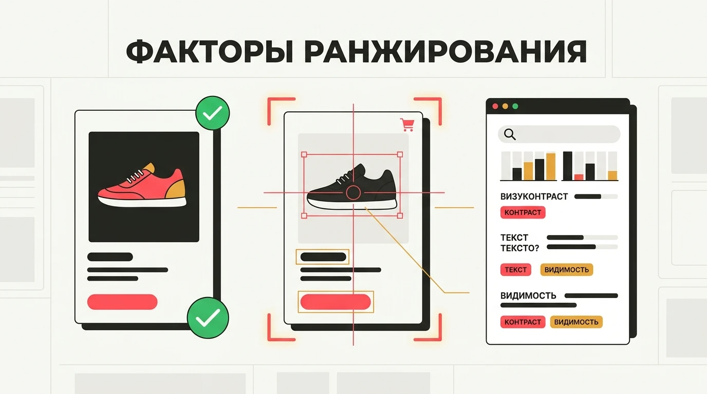 Иллюстрация факторов ранжирования карточек товаров на Wildberries и визуального аудита фотографий