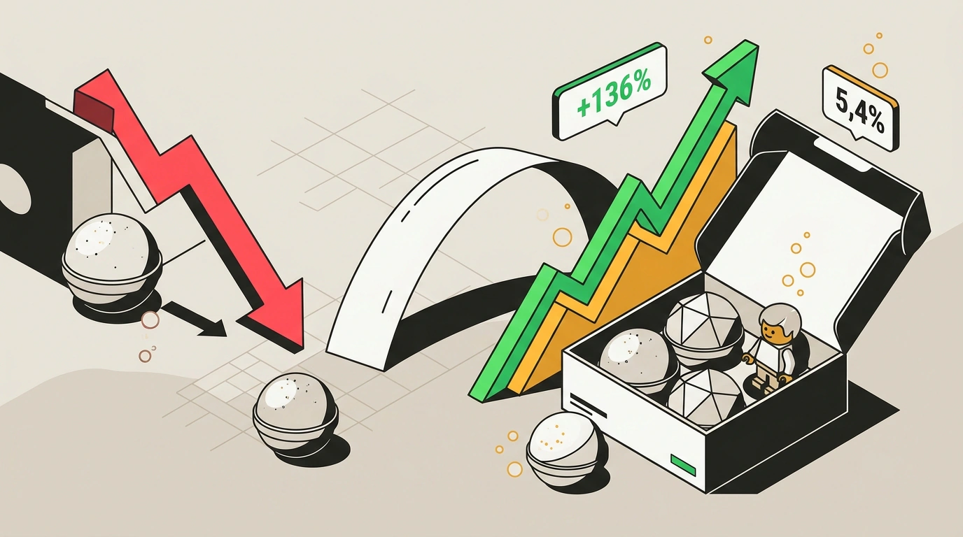 Иллюстрация масштабирования продаж на маркетплейсе через переход от штучного товара к подарочным наборам и оптимизацию рекламных расходов.