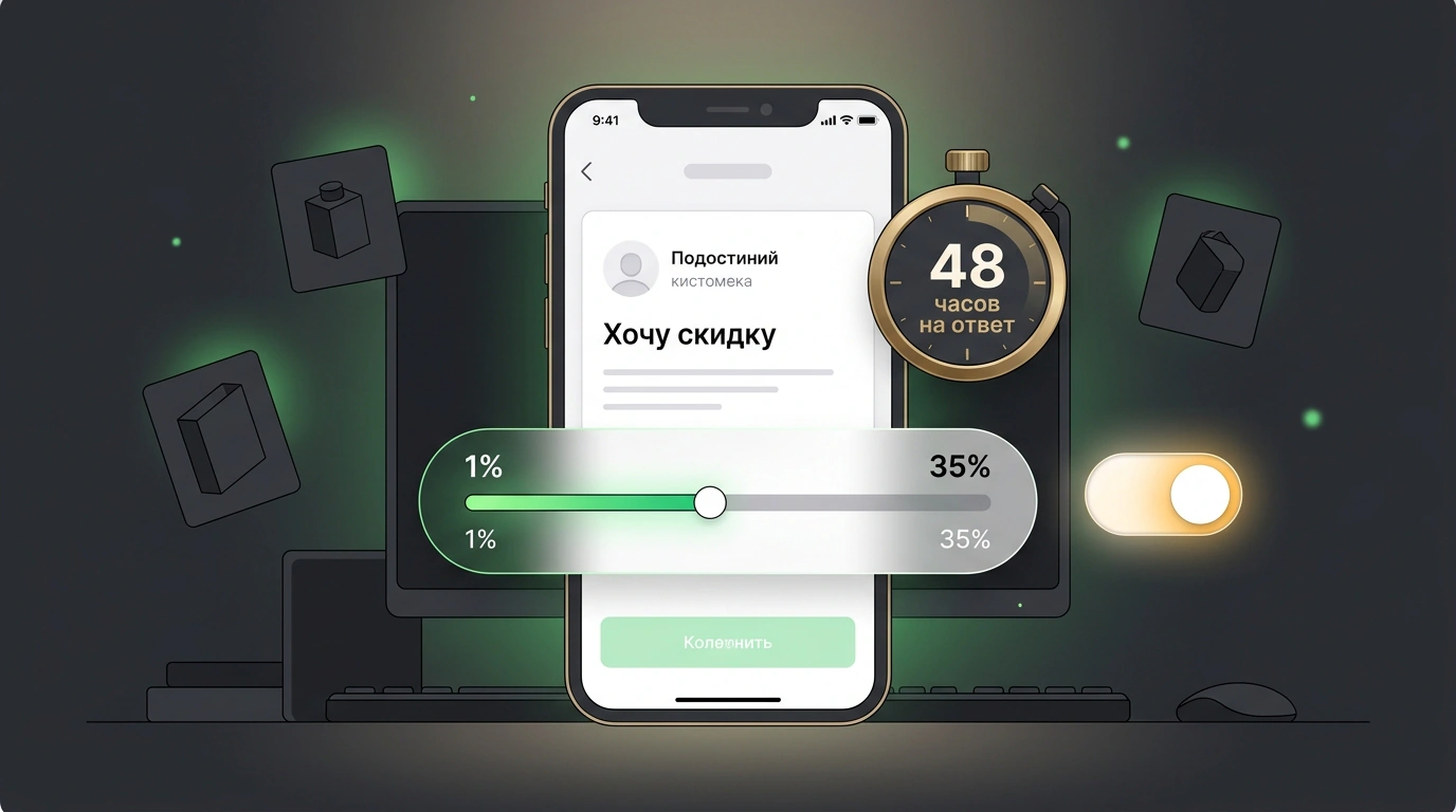 Настройка персональной скидки «Хочу скидку» на Wildberries в диапазоне от 1% до 35%