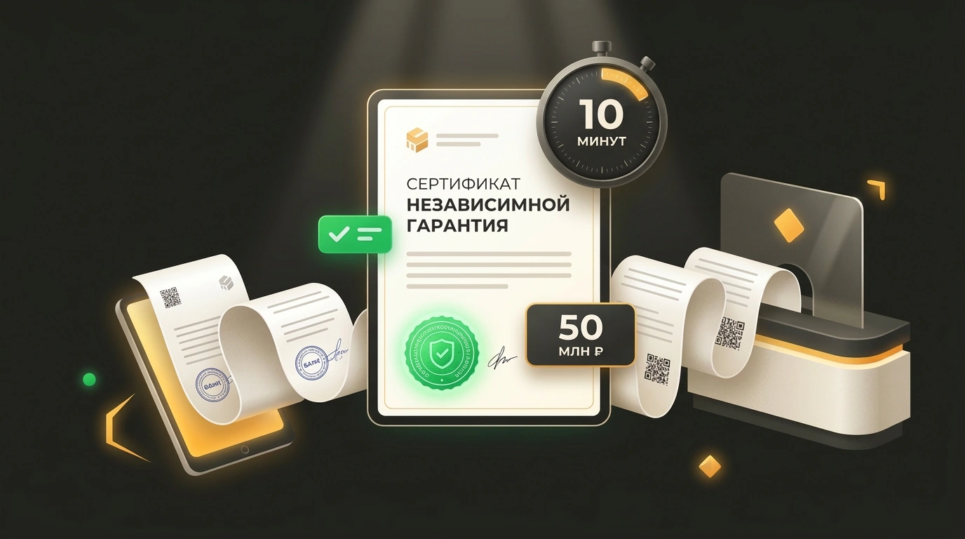 Электронный документ независимой банковской гарантии со штампом реестра ЕИС и фирменным знаком финтеха