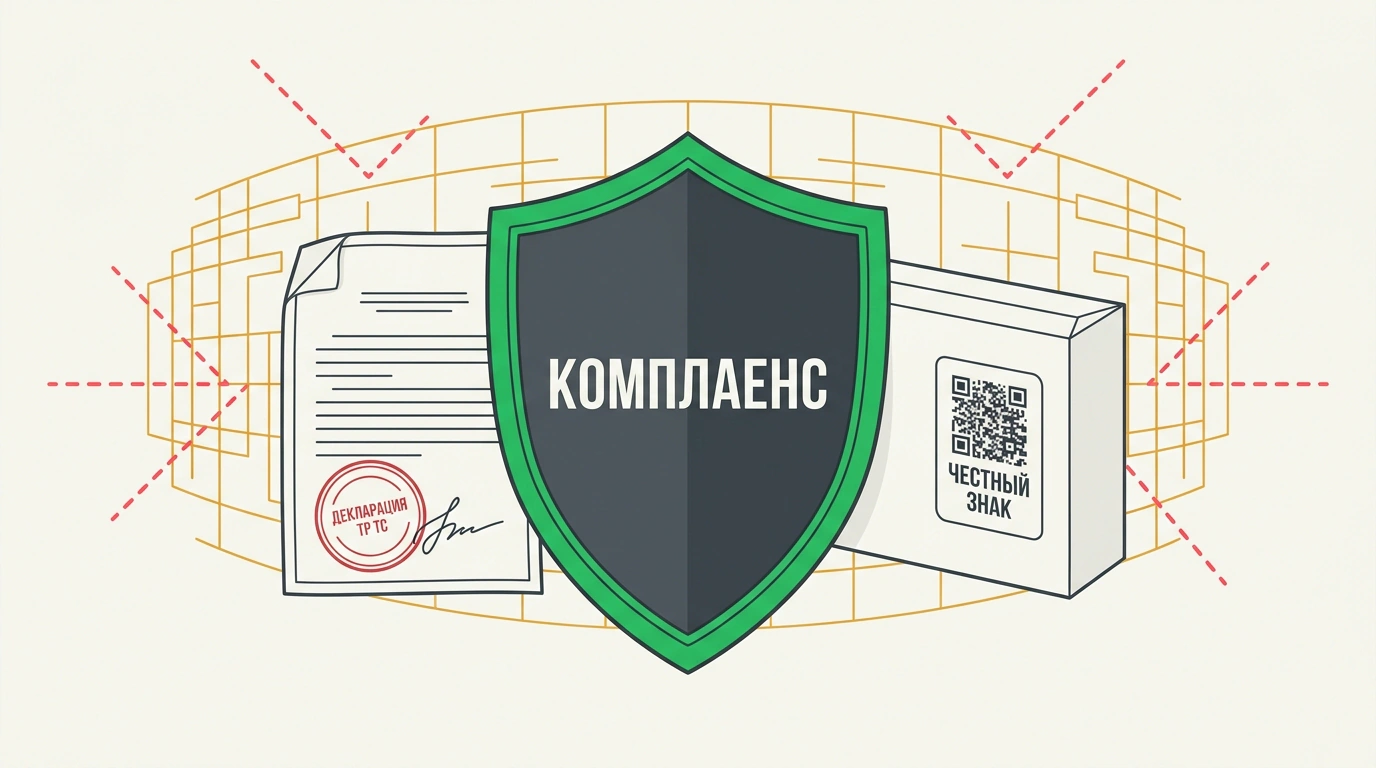 Сбалансированная композиция защитного щита комплаенса, юридической печати и кодов маркировки